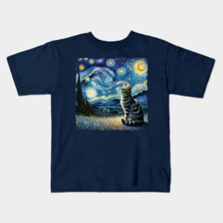 Domestic Long Hair Starry Night Inspired - Artistic Cat Kids T-Shirt